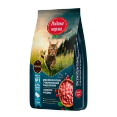 Родные Корма / Сухой корм для взрослых кошек с чувствительным пищеварением с Индейкой и ягодами