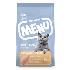 AlphaPet Menu / Сухой корм АльфаПет для взрослых Стерилизованных кошек Домашняя птица