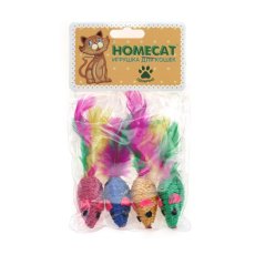 Homecat / Игрушка Хоумкэт для кошек Мышки веревочные с пером гремящие