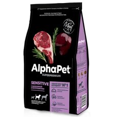 AlphaPet Superpremium Sensitive / Сухой корм АльфаПет для взрослых собак Средних пород Баранина потрошки