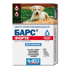 АгроВетЗащита Барс Форте / Капли Инсектоакарицидные для Щенков от блох, вшей, власоедов, чесоточных и иксодовых клещей