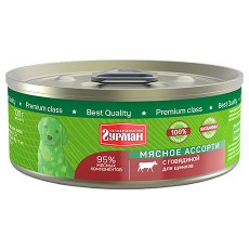 Четвероногий Гурман Мясное ассорти / Консервы для Щенков с Говядиной (цена за упаковку)
