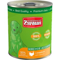 Четвероногий Гурман Мясное ассорти / Консервы для Щенков с Индейкой (цена за упаковку)