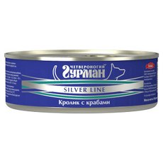 Четвероногий Гурман Silver Line / Консервы Серебряная линия для собак Кролик с крабами в желе (цена за упаковку)