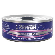Четвероногий Гурман Silver Line / Консервы Серебряная линия для собак Говядина с тунцом в желе (цена за упаковку)