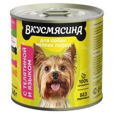 Вкусмясина / Влажный корм Консервы для собак Мелких пород с Телятиной и языком (цена за упаковку)