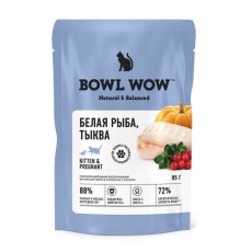 BOWL WOW / Влажный корм Боул Вау для котят и беременных кошек Белая рыба с тыквой в соусе (цена за упаковку)