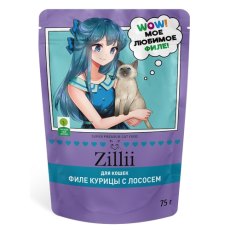 Zillii / Влажный корм Зилли для взрослых кошек с Курицей и лососем в желе (цена за упаковку)