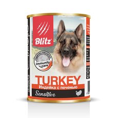 Blitz Sensitive / Консервы Блиц для собак Индейка с Печенью (цена за упаковку)