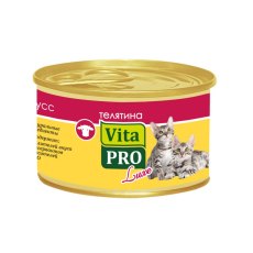 Vita Pro Luxe / Консервы Вита Про для Котят до 1 года Мусс Телятина (цена за упаковку)