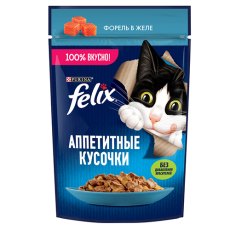 FELIX АППЕТИТНЫЕ КУСОЧКИ / Влажный корм Паучи Пурина Феликс Аппетитные кусочки для взрослых кошек с форелью (цена за упаковку)
