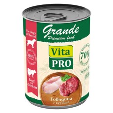 Vita Pro Grande / Влажный корм Консервы Вита Про для собак Говядина с курицей кусочки в соусе (цена за упаковку)