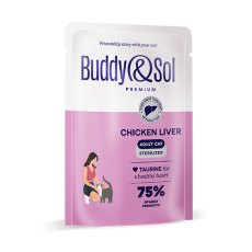 Buddy Sol Premium Sterilized Chicken Liver / Влажный корм Паучи Бадди Сол для Стерилизованных кошек Куриная печень (цена за упаковку)