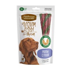 Деревенские лакомства Чистим зубы / Лакомство для собак весом от 5 кг до 40 кг Роллы с Уткой