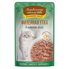 Деревенские лакомства Домашние обеды / Паучи для кошек филейная Утка в нежном желе (цена за упаковку)