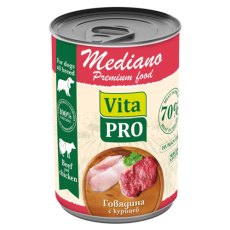 Vita Pro Mediano / Влажный корм Консервы Вита Про для собак Говядина с курицей кусочки в соусе (цена за упаковку)