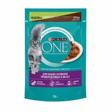 PURINA ONE / Влажный корм Паучи Пурина УАН для кошек особенно привередливых к вкусу индейка утка с морковью (цена за упаковку)