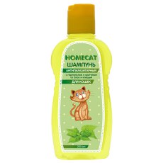 Homecat / Шампунь Хоумкэт для кошек Антипаразитарный от блох и клещей с гераниолом и крапивой