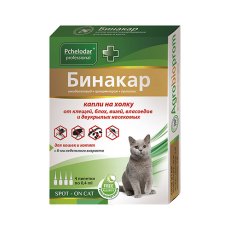 Pchelodar Бинакар капли на холку от блох вшей и власоедов для кошек и котят 1пипетка на 4кг