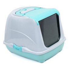Homecat / Туалет Хоумкэт для кошек закрытый с дверцей бирюзово-серый