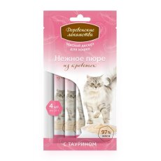 Деревенские лакомства / Мясной десерт для кошек Нежное пюре из Креветок