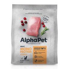 AlphaPet Superpremium Monoprotein / Сухой корм АльфаПет для взрослых кошек Индейка