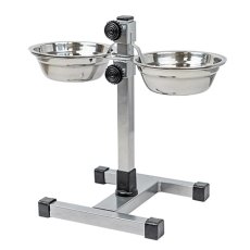 Homepet / Металлическая регулируемая подставка Хоумпет с мисками для домашних животных высотой до 30 см Хром
