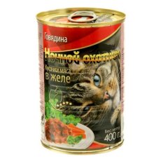 Ночной охотник / Влажный корм Консервы для кошек Говядина кусочки в желе (цена за упаковку)