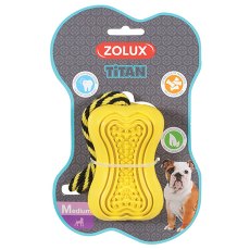 Zolux Titan / Игрушка Золюкс для собак Кость-кормушка с веревкой Резина M 10 см