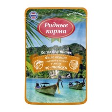 Родные Корма / Паучи Заморские для кошек Тунец и курица с лососем в желе по-тайски (цена за упаковку)