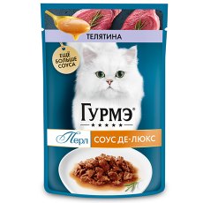 Гурмэ Перл / Влажный корм Паучи Пурина Гурмэ Перл Соус Де-люкс для взрослых кошек с телятиной (цена за упаковку)