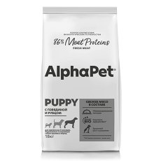 AlphaPet Puppy Superpremium / Сухой корм АльфаПет для Щенков, беременных и кормящих собак Крупных пород до 6 месяцев Говядина рубец