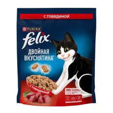 FELIX ДВОЙНАЯ ВКУСНЯТИНА / Сухой корм Пурина Феликс для взрослых кошек с мясом
