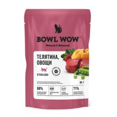 BOWL WOW / Влажный корм Боул Вау для взрослых стерилизованных кошек Телятина с овощами в соусе (цена за упаковку)