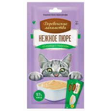 Деревенские лакомства / Мясной десерт для кошек Нежное пюре из Курицы