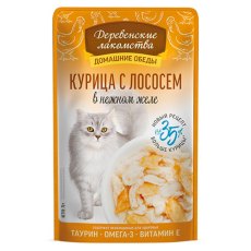 Деревенские лакомства Домашние обеды / Паучи для кошек Курица с Лососем в нежном желе (цена за упаковку)
