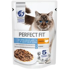 Perfect Fit Hair & Skin / Паучи Перфект Фит для кошек для Красивой шерсти и здоровой кожи Индейка в соусе (цена за упаковку)