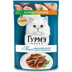 Гурмэ Перл / Влажный корм Паучи Пурина Гурмэ Перл Мясной Дуэт для взрослых кошек с курицей и кроликом (цена за упаковку)