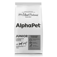 AlphaPet Junior Superpremium / Сухой корм АльфаПет для Щенков Крупных пород с 6 месяцев до 1,5лет Говядина рис