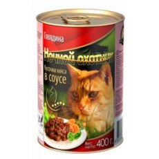 Ночной охотник / Влажный корм Консервы для кошек Говядина кусочки в соусе (цена за упаковку)