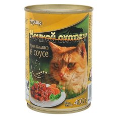 Ночной охотник / Влажный корм Консервы для кошек Курица  кусочки в соусе (цена за упаковку)