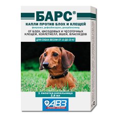АгроВетЗащита Барс / Капли против блох и клещей для собак весом от 10 до 20 кг (фипронил, дифлубензурон, дикарбоксимид)