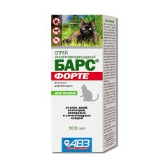 АгроВетЗащита Барс Форте / Спрей Инсектоакарицидный для кошек против блох, вшей, власоедов, иксодовых и чесоточных клещей