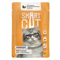 Smart Cat / Паучи Смарт Кэт для Котят и взрослых кошек Курочка со шпинатом в нежном соусе (цена за упаковку)