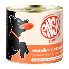 Enso Sensitive / Консервы Энсо для взрослых собак поддержание здоровья ЖКТ Рубленое мясо Индейки с гречкой и яблоком (цена за упаковку)