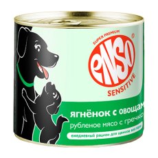 Enso Sensitive / Консервы Энсо для щенков беременных и кормящих собак всех пород Рубленое мясо Ягненка с гречкой и овощами (цена за упаковку)