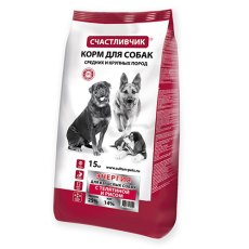 Счастливчик Энергия Сухой корм для взрослых Активных собак Средних и Крупных пород Телятина с рисом