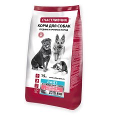Счастливчик Лайт Сухой корм для взрослых собак Средних и Крупных пород с Индейкой и горошком