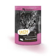 Tasty / Влажный корм Паучи Тейсти для кошек Вкусное мясо в желе (цена за упаковку)