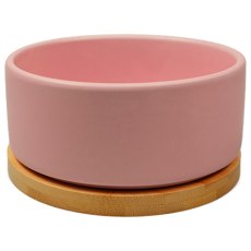 Mr.Kranch Bamboo / Миска Мистер Кранч Керамическая розовая на бамбуковой подставке